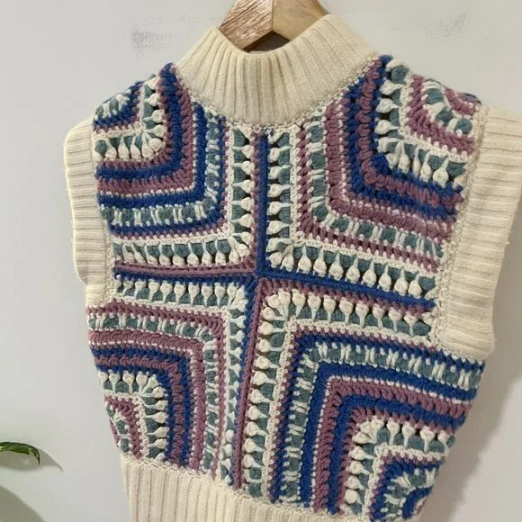 Sezane x Sea NY Merino Wool Blue & Purple Sleeveless Knit Sweater Size XXS - Picture 6 of 8